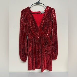 WAYF Red Flash Sequin Long Sleeve Minidress Size XS